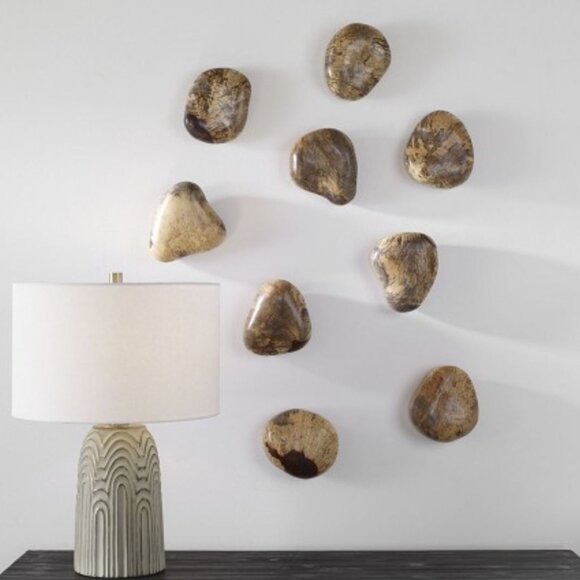 Uttermost 9pc Boho Abstract Wall Wood Wall Pebbles - Picture 1 of 4